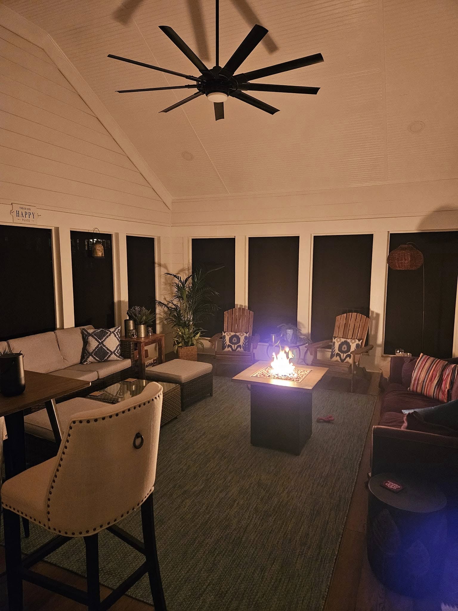 Rob's screened porch and fire table at home